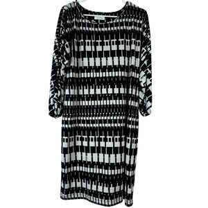 Calvin Klein Black White Geometric Print 3/4 Sleeve‎ Knit Dress Size 8